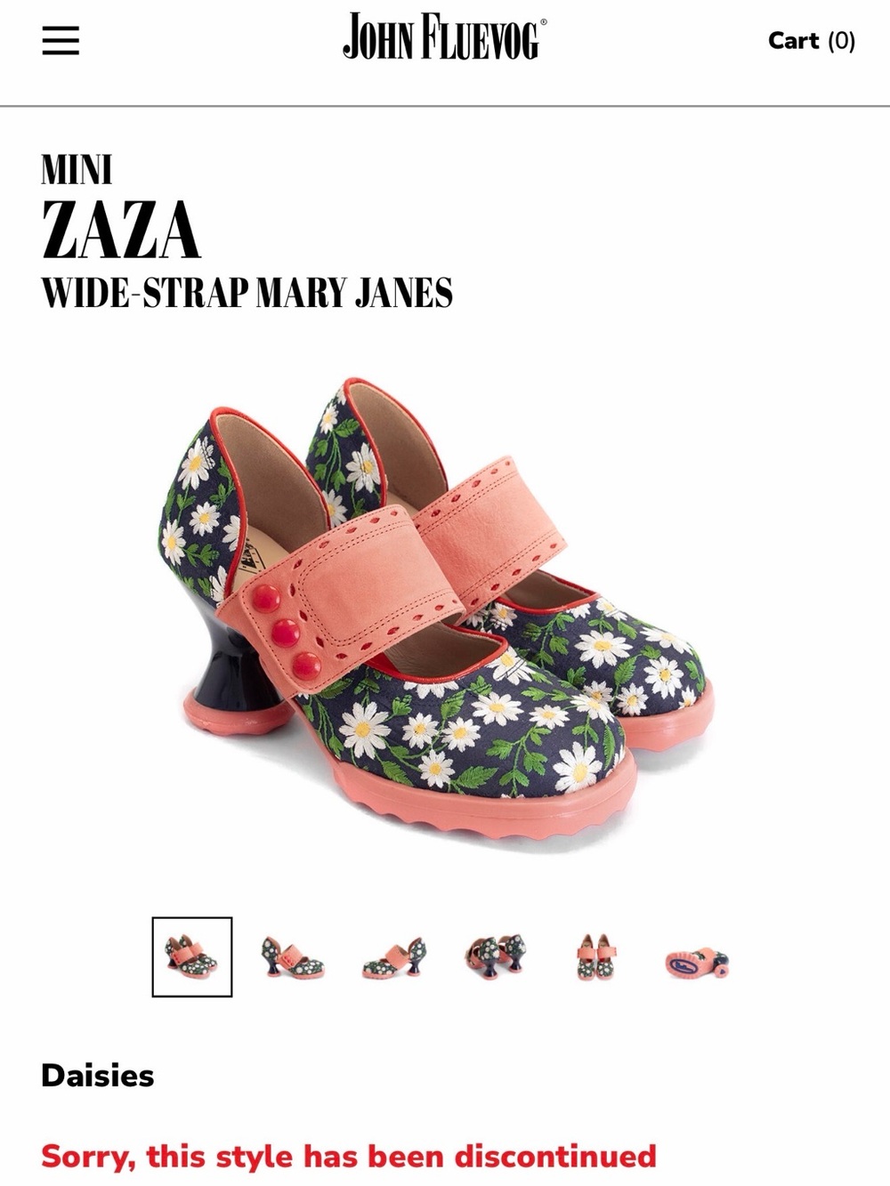 John Fluevog Navy Floral Daisy Mary Janes with Coral Strap - Picture 6 of 6